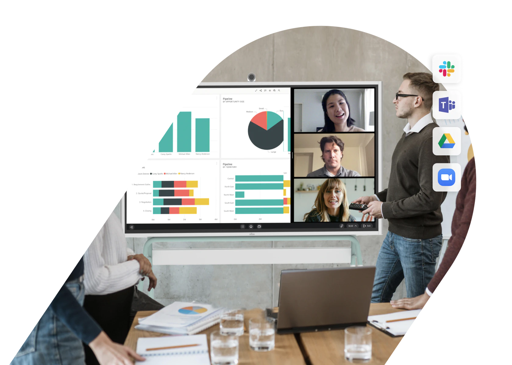 Team collaborating with a Vibe smart whiteboard.