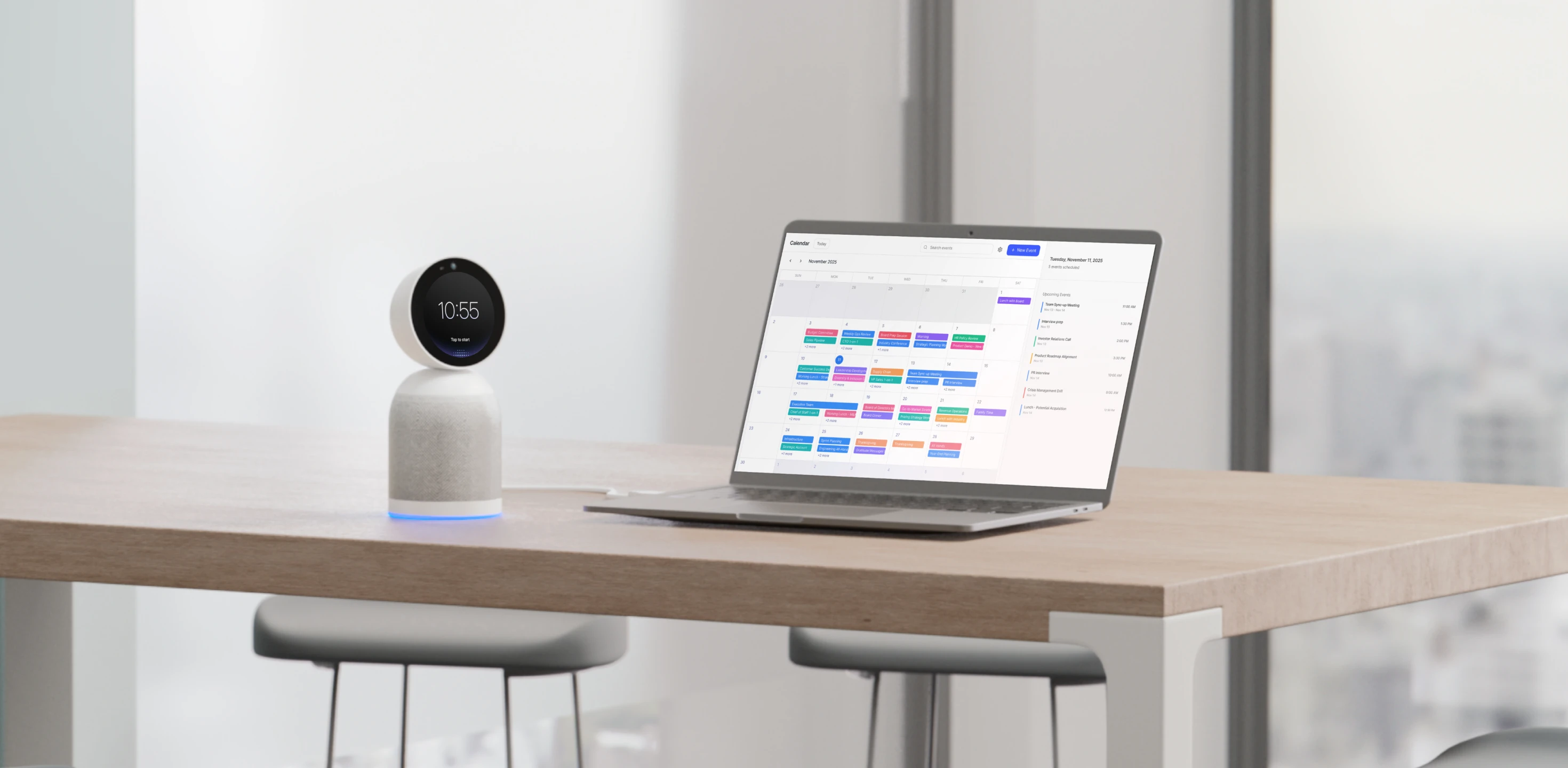 360° pro-grade camera that captures the whole room <br />quietly, handles meeting notes in the background, with or without a laptop.