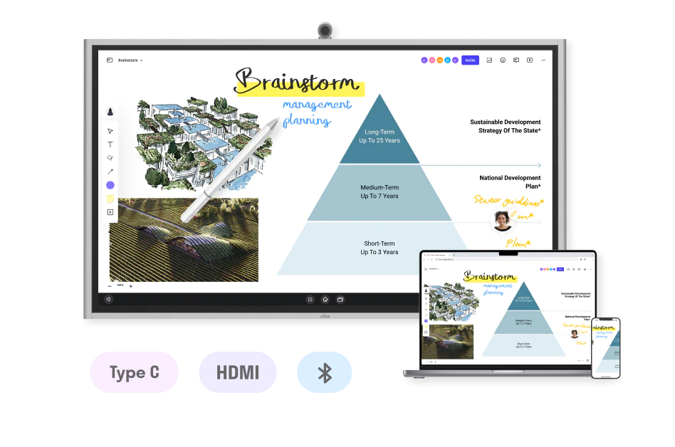 <span class="gradient bold">Easy screen share</span> on any document type or third-party app during presentations