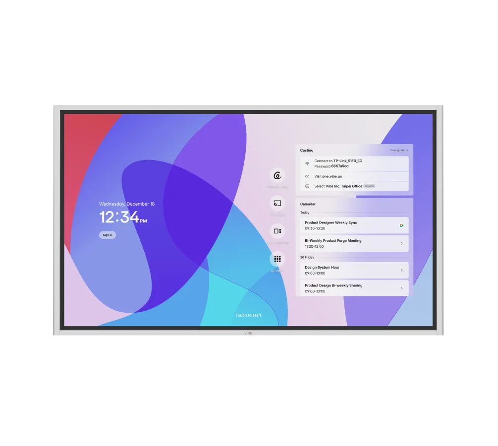Front-facing product shot of the Vibe Board S1 interactive display