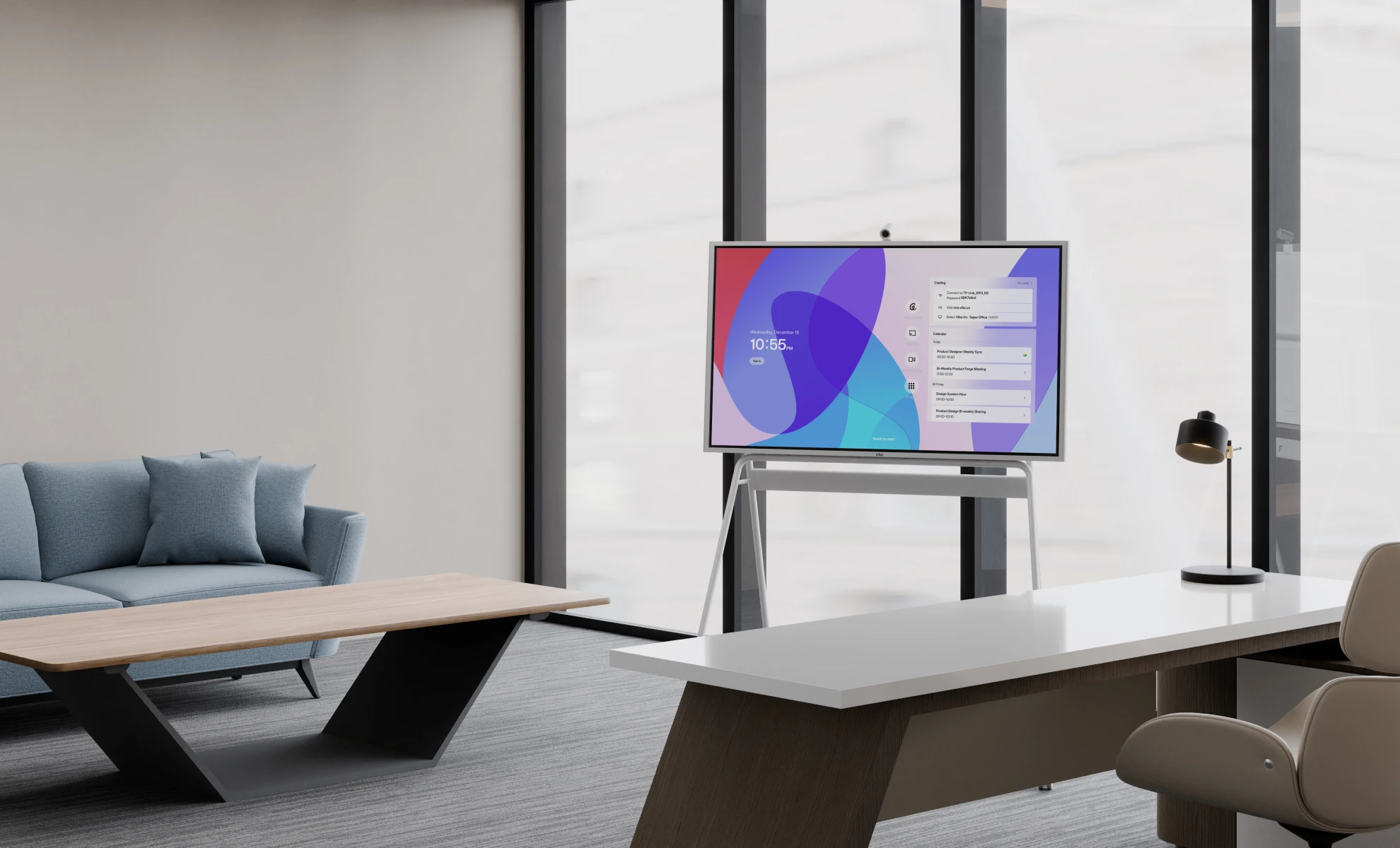The Vibe Board S1 all-in-one smart whiteboard set up in CXO's office