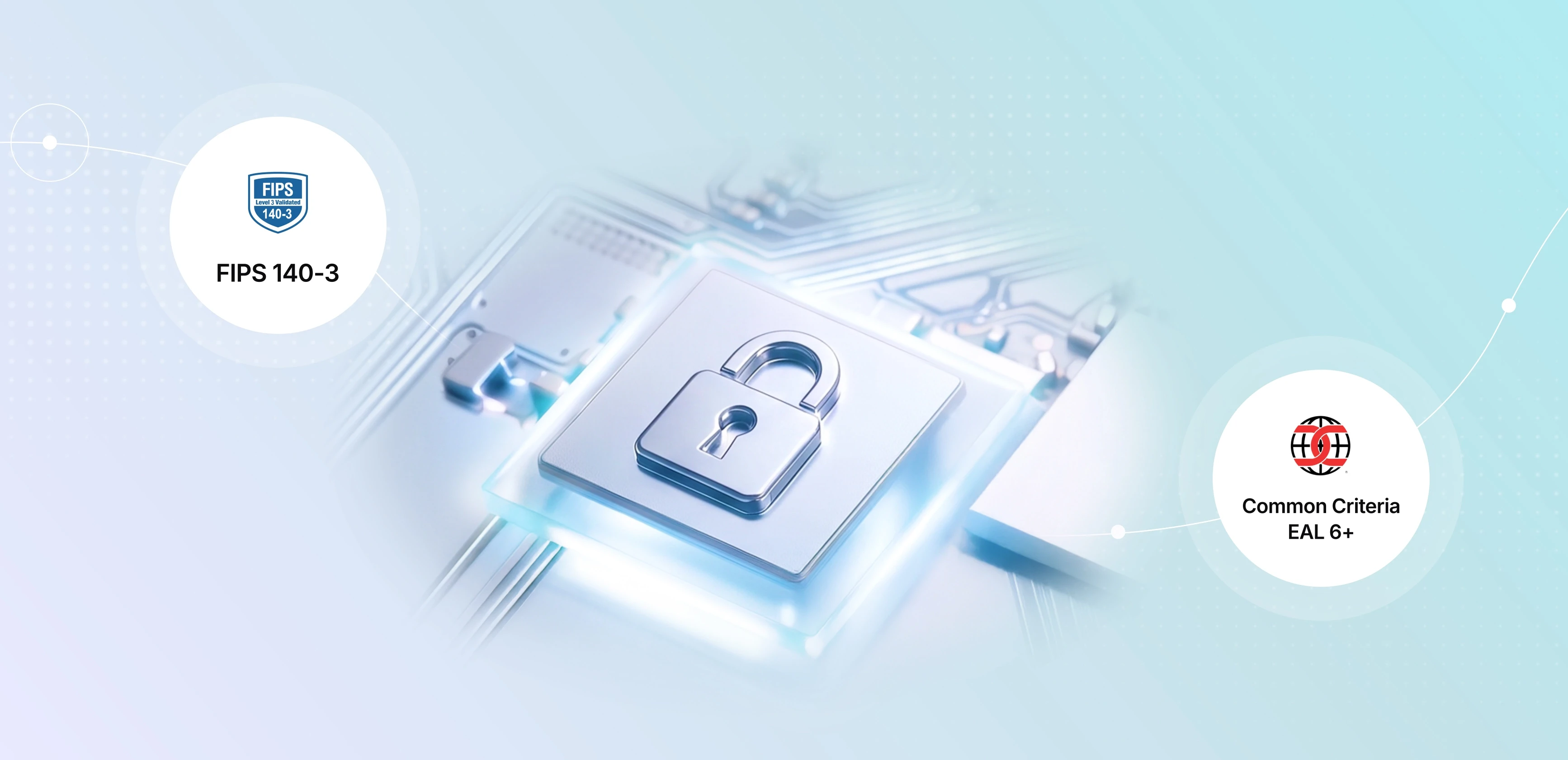 Vibe Dot encryption chip with lock icon, FIPS 140-3 and Common Criteria EAL 6+ certified