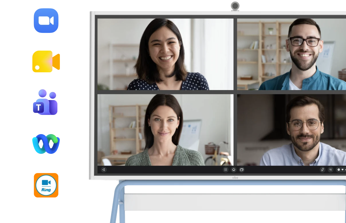 Vibe Smart Board with video conferencing software logos