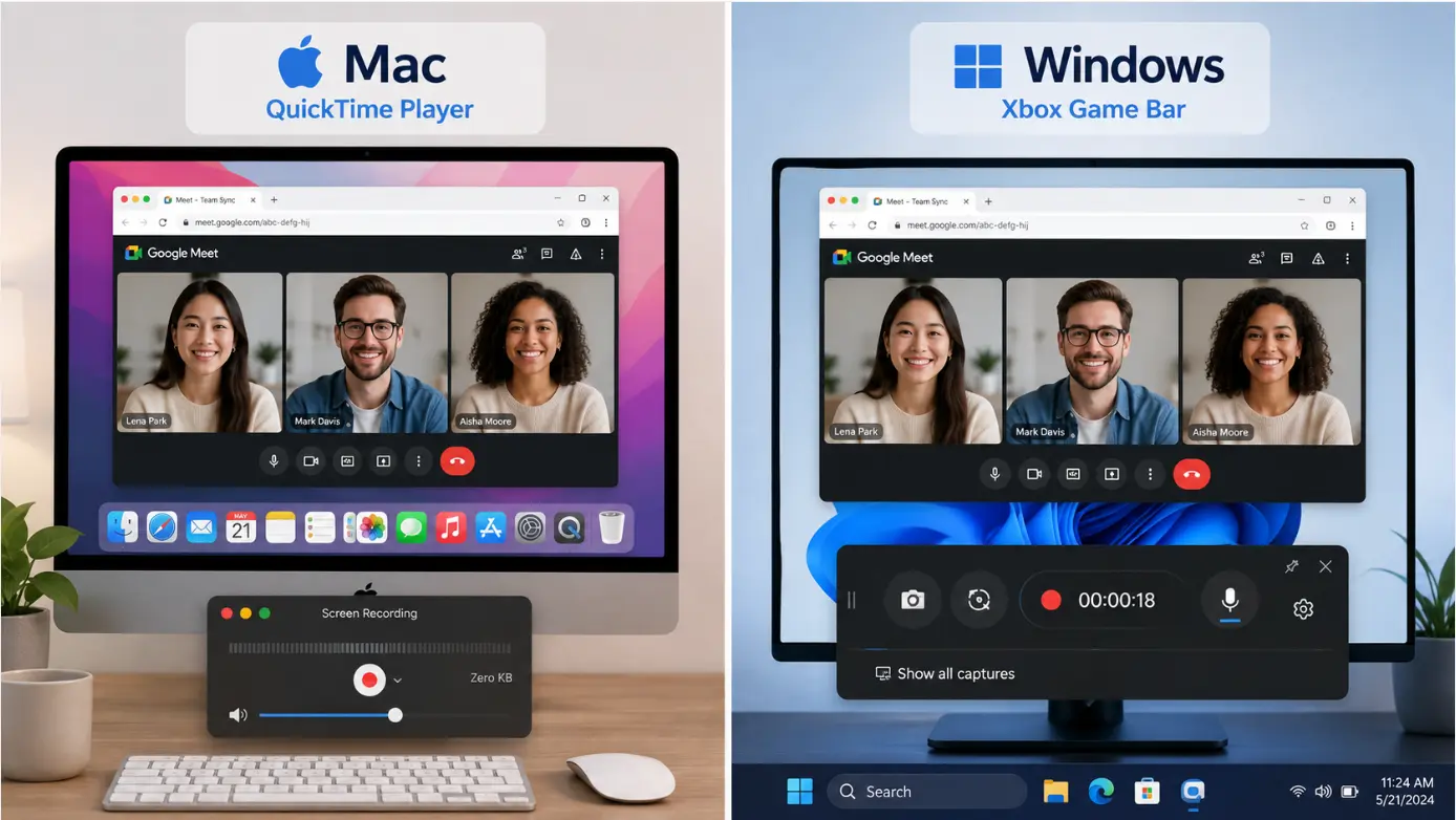 Screen recording options for Google Meet on Mac and Windows