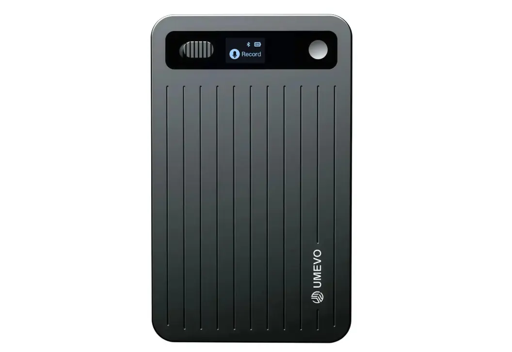UMEVO Note Plus AI recorder with 64GB onboard storage and record button display