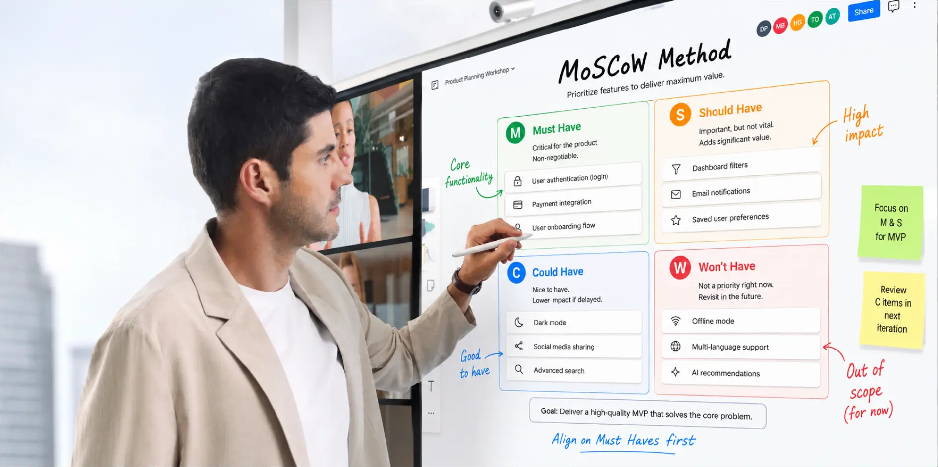 Man using Vibe Board for the MoSCoW method