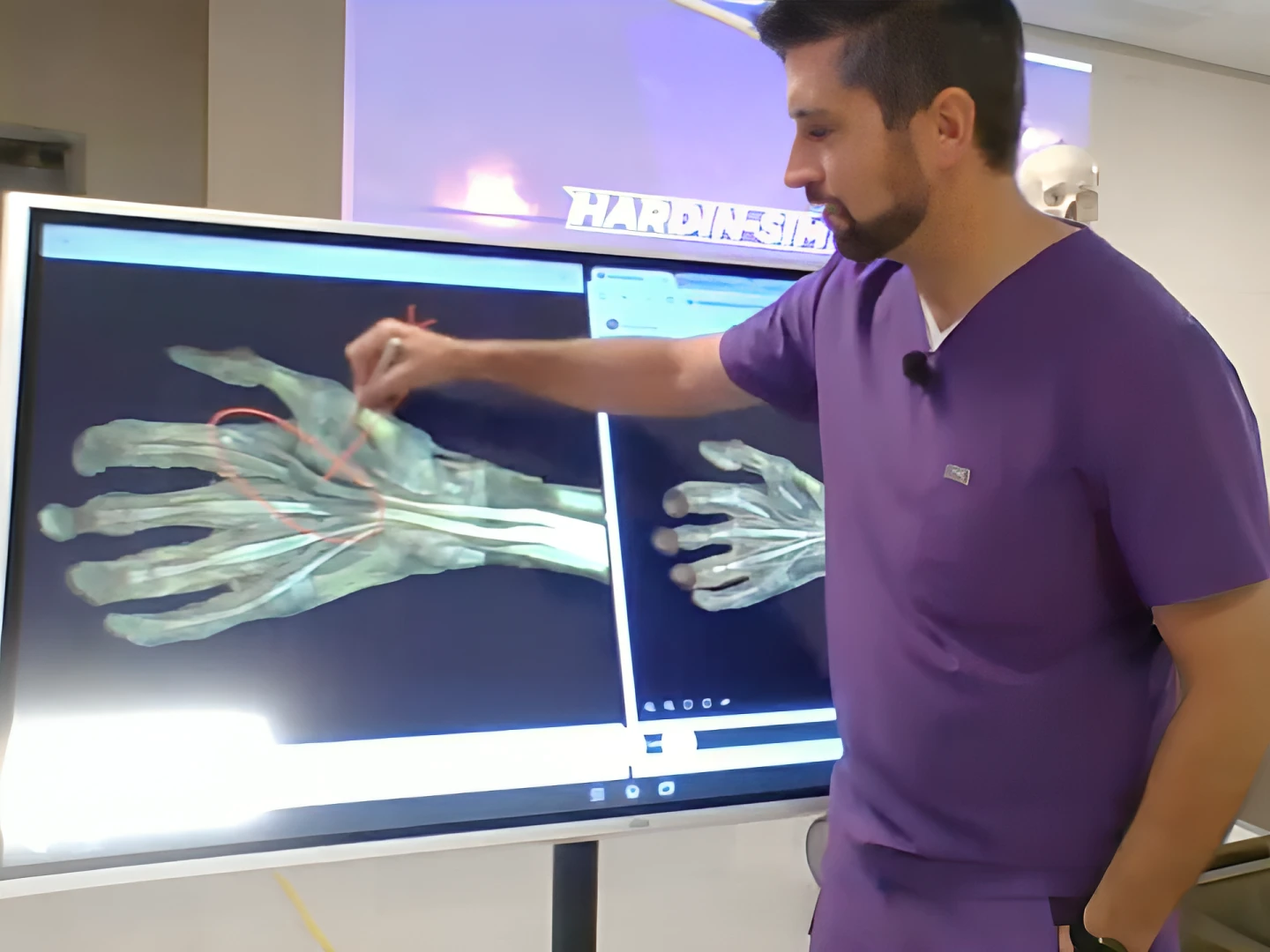 A lecturer is using Vibe Board for interactive medical instruction
