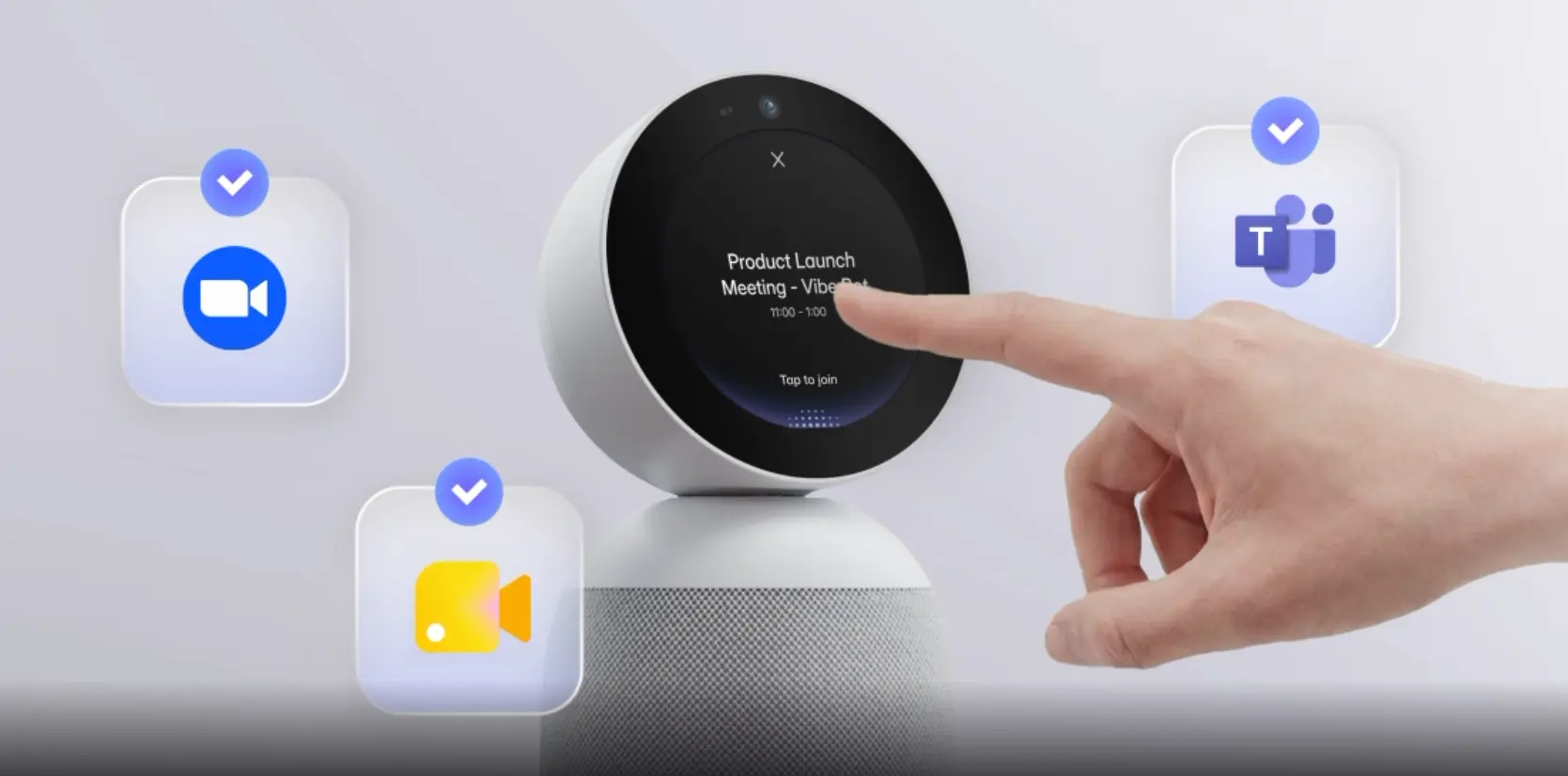 Vibe Bot 4K 360° AI conference device with one-tap Zoom, Teams, and Google Meet joining