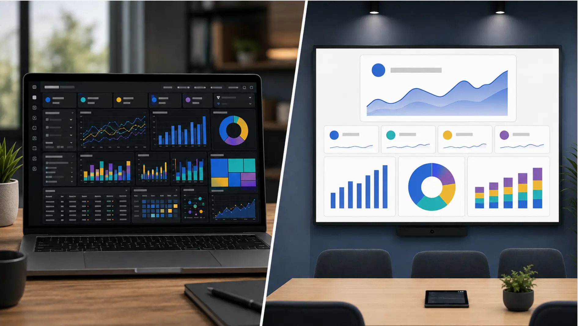 Power BI report on a laptop vs. Power BI report on Vibe Board