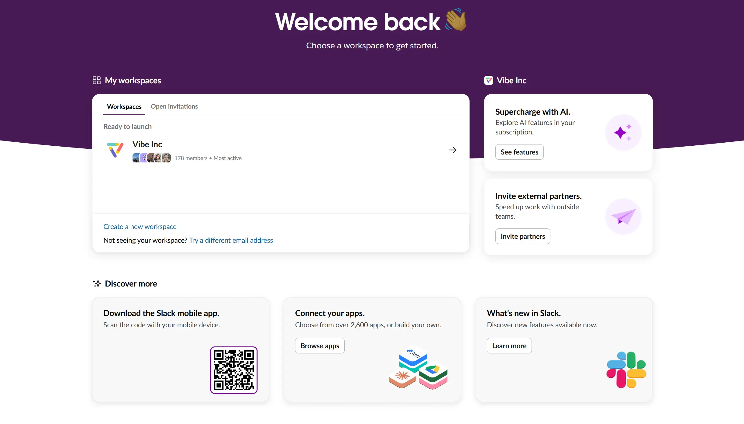 Homepage of Slack