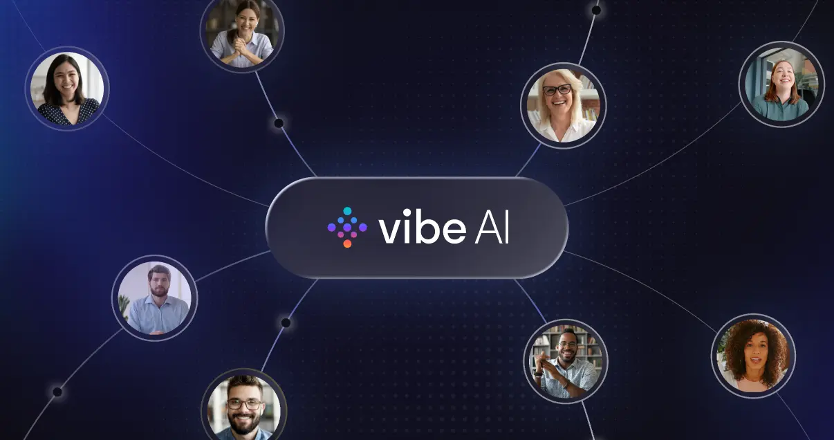 Vibe AI logo at the center of a network connecting multiple team members, representing AI-powered collaboration