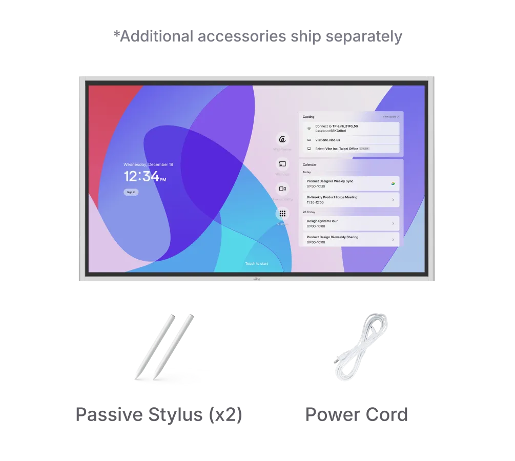 Separately shipped additional accessories for the Vibe Board S1 smart whiteboard