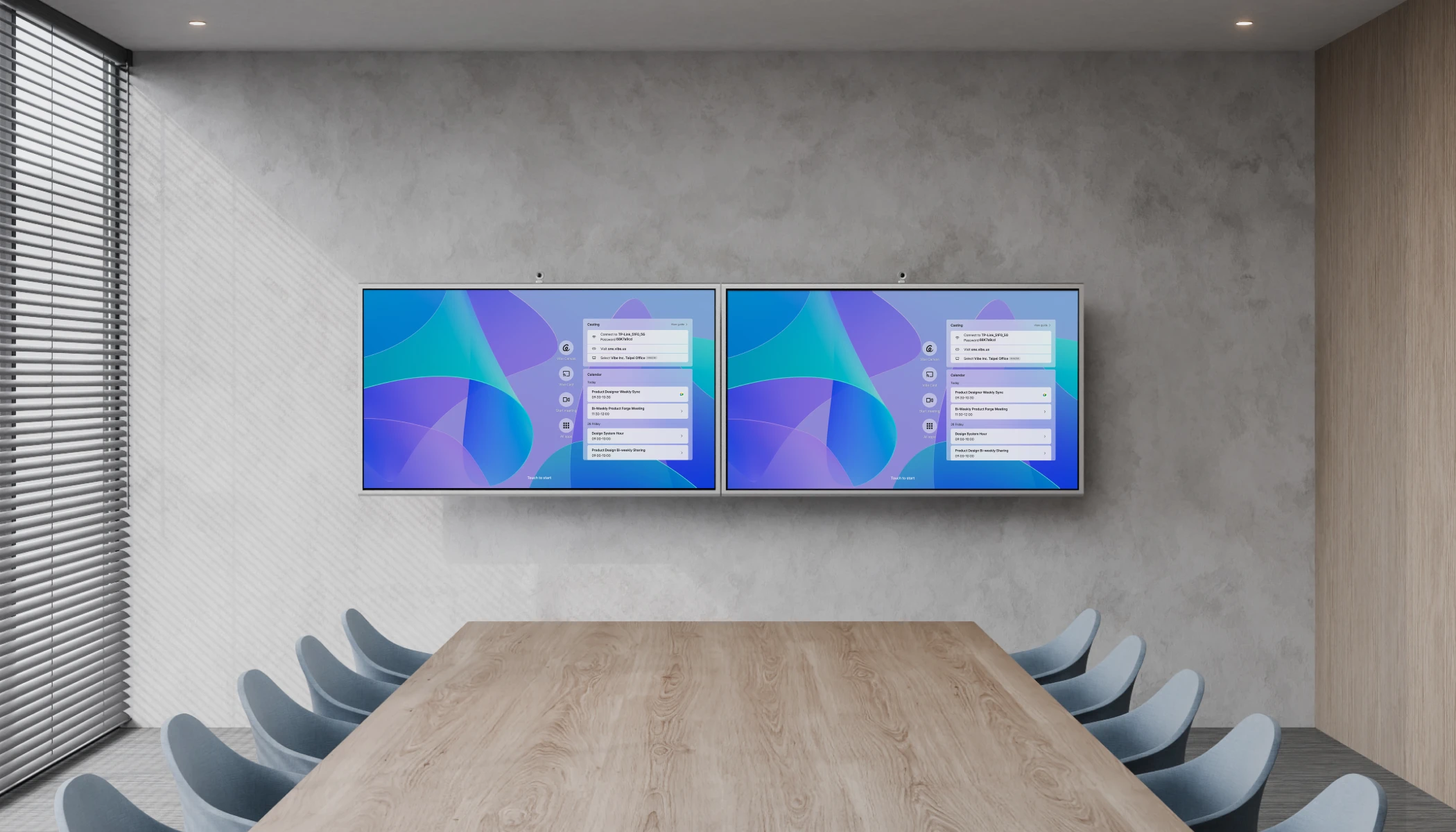The Vibe Board S1 all-in-one smart whiteboard set up in a large conference room