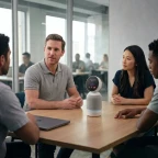 Two Vibe Bot devices with Zoom, Meet, and Teams integrations, meeting summary, transcript, and follow-up action items