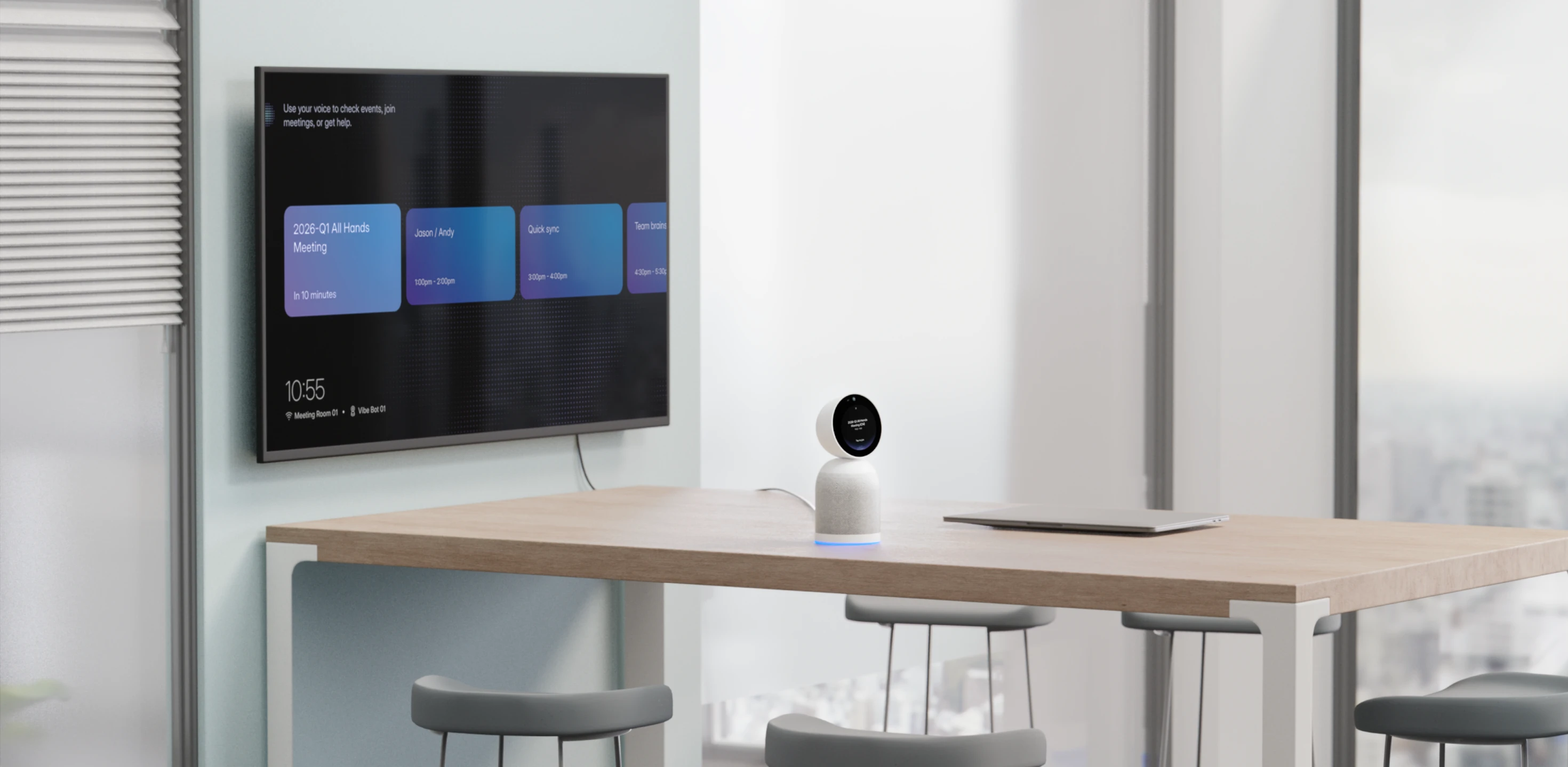 One device replaces your stack of cameras, mics, and laptops.<br />The room is ready when people are.