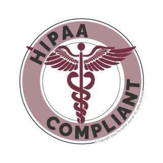 HIPAA compliant certification badge with caduceus medical symbol